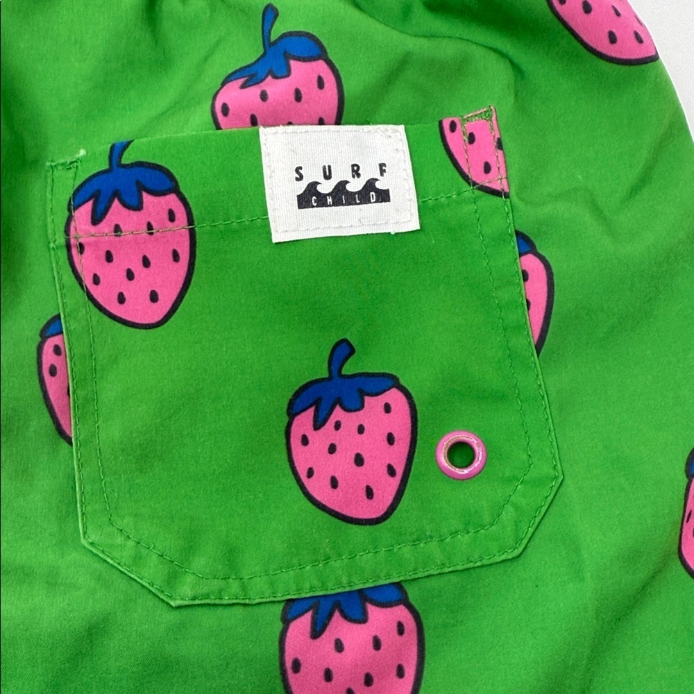 Surf Child Kid’s Green Strawberry Print Swim Trunks /Shorts size 10 - Picture 4 of 6